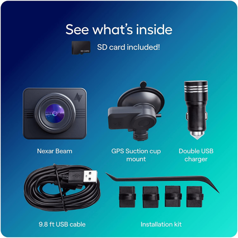 Nexar Beam GPS, Full HD 1080p Dash Cam, 32 GB SD Card