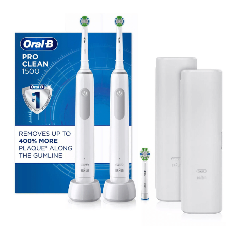 Oral-B Pro Clean 1500 Rechargeable Electric Toothbrush, White (2 Pack)