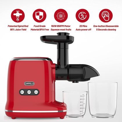 Orfeld Slow Masticating Juicer Extractor with 90% Juice Yield & Pure Juice, Easy to Clean
