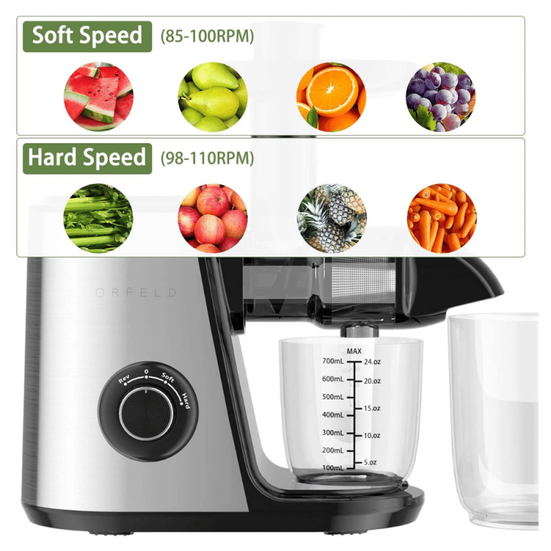 Orfeld Slow Masticating Juicer Extractor, Reverse Function, Easy to Clean