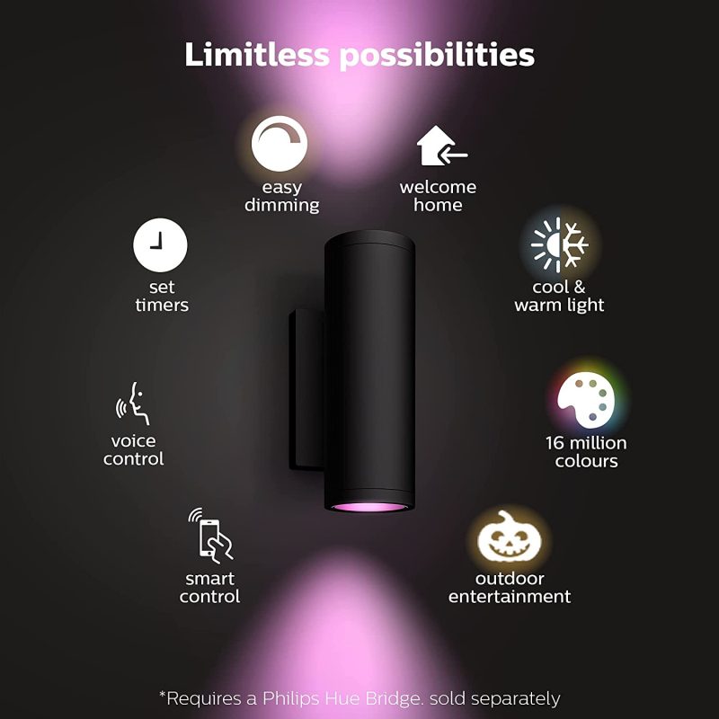 Philips Hue White & Color Ambiance Appear Outdoor Wall Light Fixture, Black