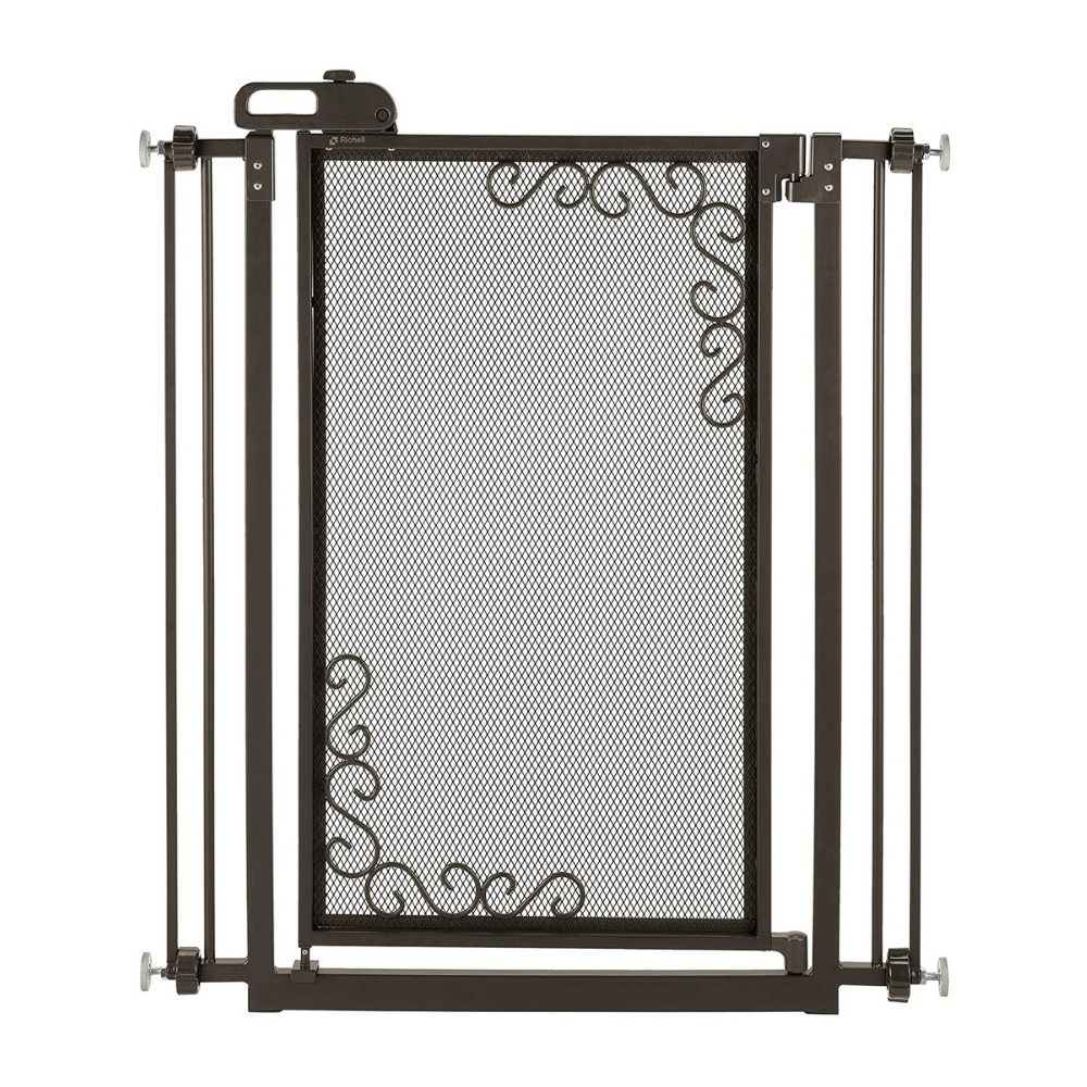 Richell Tall One-Touch Metal Mesh Antique Bronze Pet Gate, Large