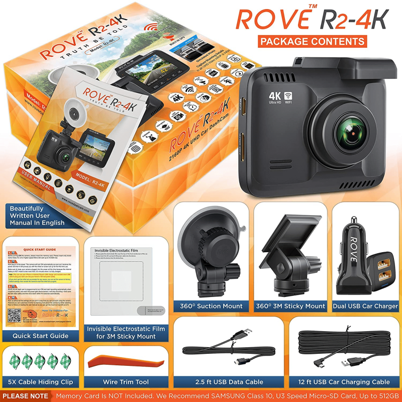 Rove R2-4K Dash Cam Built In WiFi GPS Car Dashboard Camera Recorder