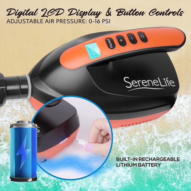 SereneLife Digital Electric Air Pump Compressor, 110W Rechargeable Quick Air Inflator w/LCD