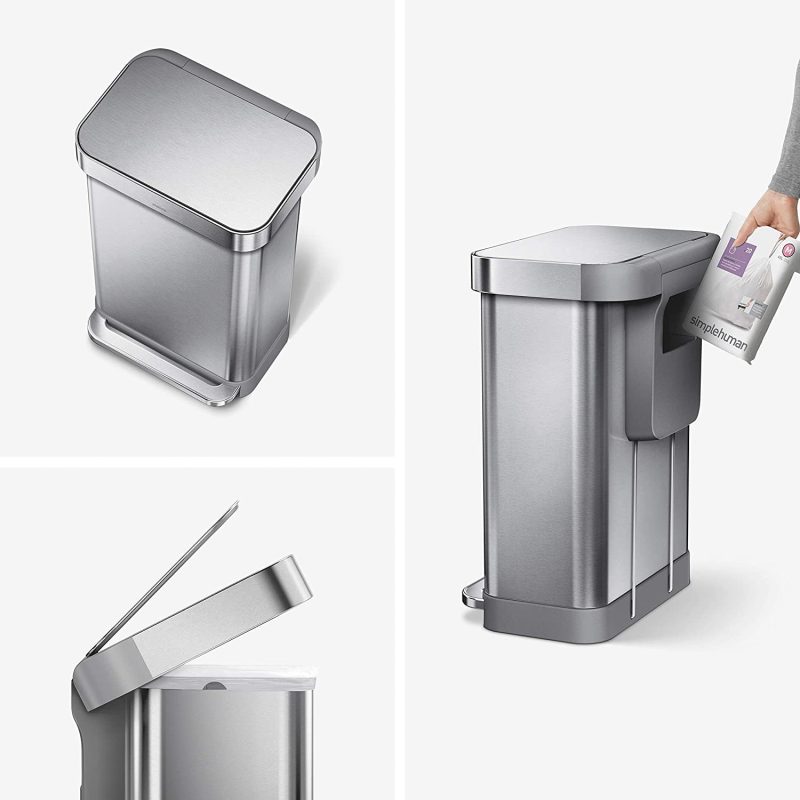 Simplehuman 45 Liter Rectangular Hands-Free Kitchen Step Trash Can With Soft-Close Lid