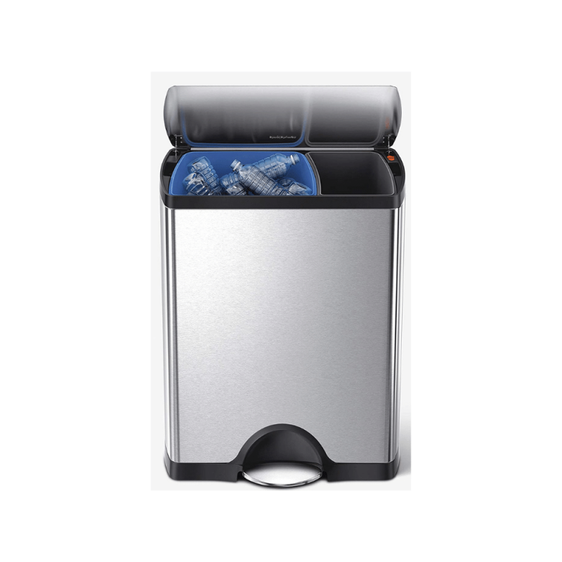 Simplehuman Rectangular Dual Compartment Recycling Kitchen Step Trash Can 46 Liter