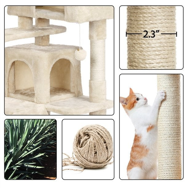 SmileMart 54.5" Double Condo Cat Tree with Scratching Post Tower