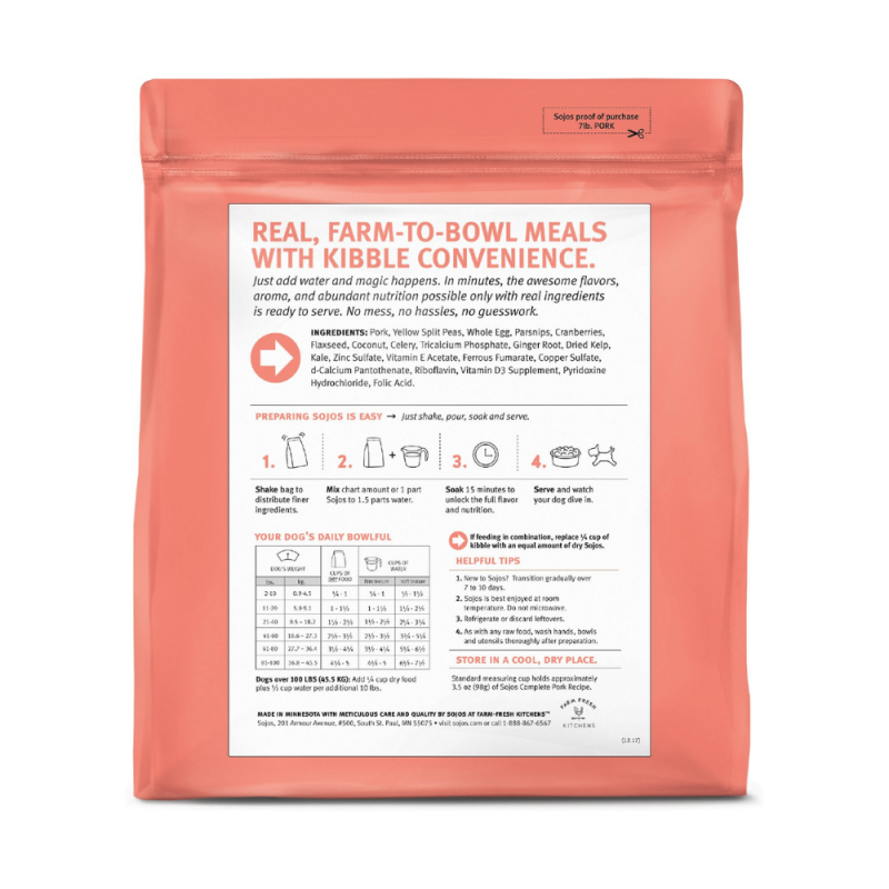 Sojos Complete Grain-Free Adult Pork Recipe Freeze-Dried Raw Dog Food, 7 Lbs