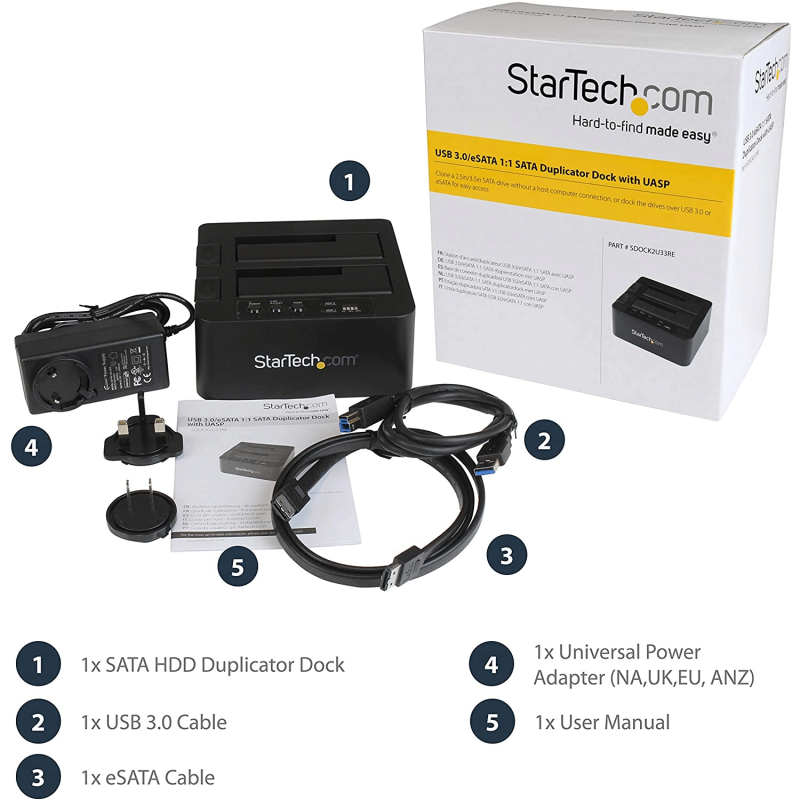 StarTech USB 3.0/ eSATA Hard Drive Duplicator Dock 2.5in/3.5in SATA SSD HDD