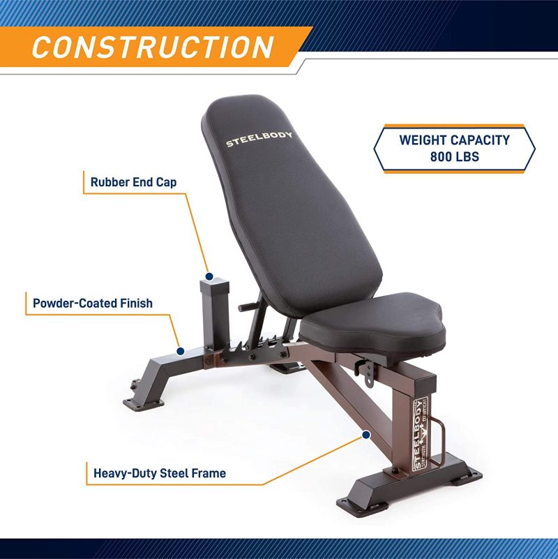Steelbody Deluxe 6 Position Utility Weight Bench, Black-Brown