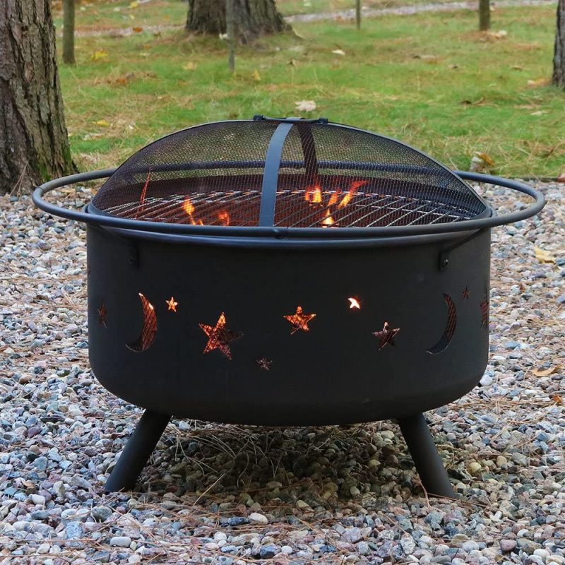 Sunnydaze Cosmic Outdoor Fire Pit, Celestial Design, 30 Inch Round