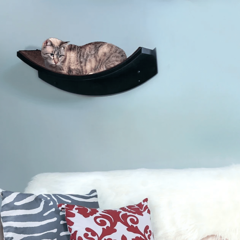 The Refined Feline Lotus Leaf Cat Shelf In Espresso, 22" L X 10.5" W X 9" H