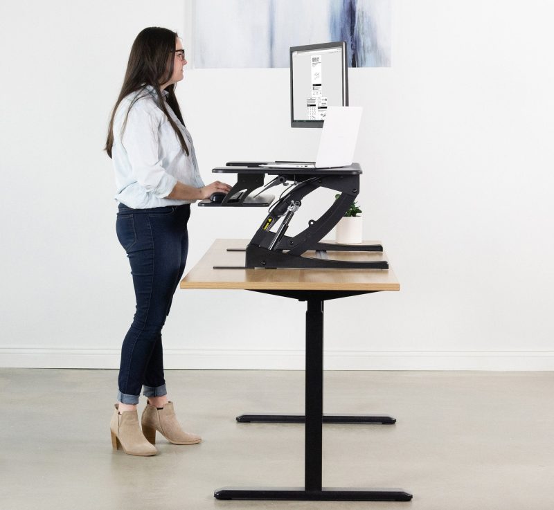 Vivo Black Height Adjustable 36 Inch Standing Desk Monitor Riser Tabletop Sit to Stand