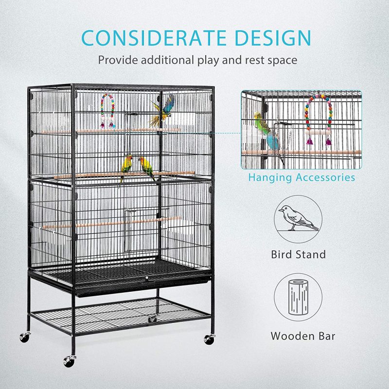 Vivohome 53 Inch Wrought Iron Large Bird Cage with Rolling Stand