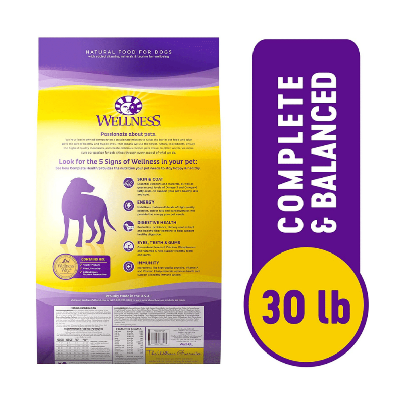 Wellness Complete Health Dry Dog Food with Grains, Chicken & Oatmeal Flavor, 30 Pounds
