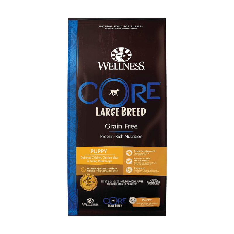 Wellness Core Natural Grain Free Large Breed Dry Puppy Food, Chicken & Turkey Flavor, 24 Pounds