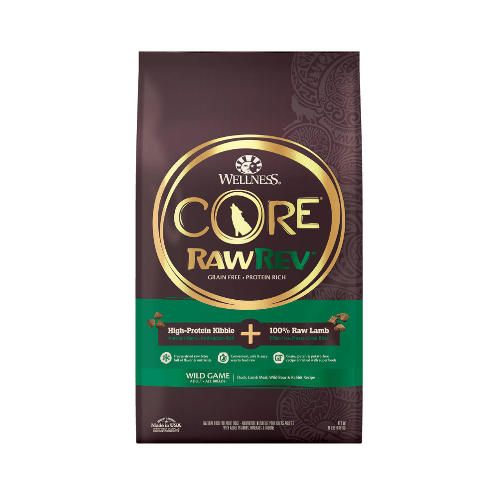 Wellness Core RawRev Natural Grain Free Wild Game Duck, Boar Rabbit With Freeze Dried Lamb Dry Dog Food, 18 Lbs