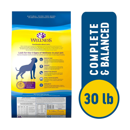 Wellness Natural Pet Food Complete Health Large Breed Dog Food, Chicken & Brown Rice Flavor, 30 Pounds