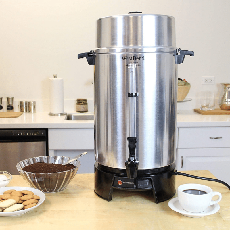 West Bend 33600 Polished Aluminum Commercial Coffee Urn Features, 100 Cup