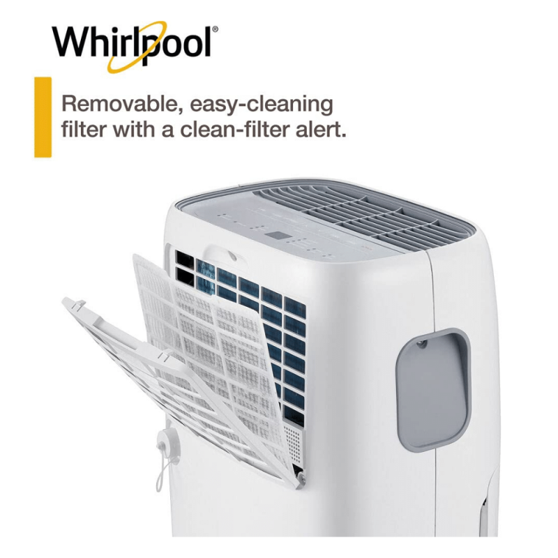 Whirlpool 30 Pint Portable Dehumidifier with Auto Shut-Off, Easy-Clean Filter (WHAD301CW)
