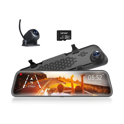 Wolfbox 12“ Mirror Dash Cam Backup Camera, 1296P Full HD Smart Rearview Mirror