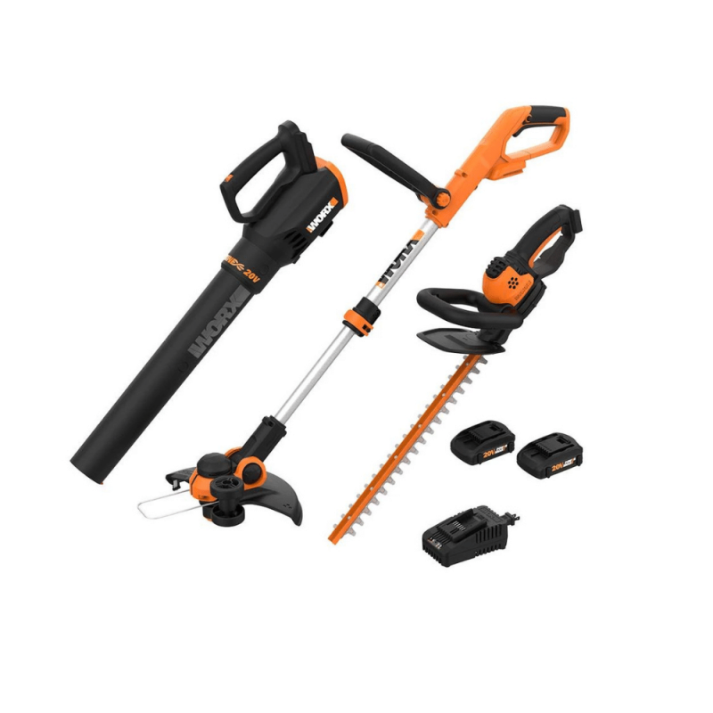 Worx 20V Power Share, 3PC Cordless Combo Kit (Blower, Trimmer, And Hedge Trimmer)