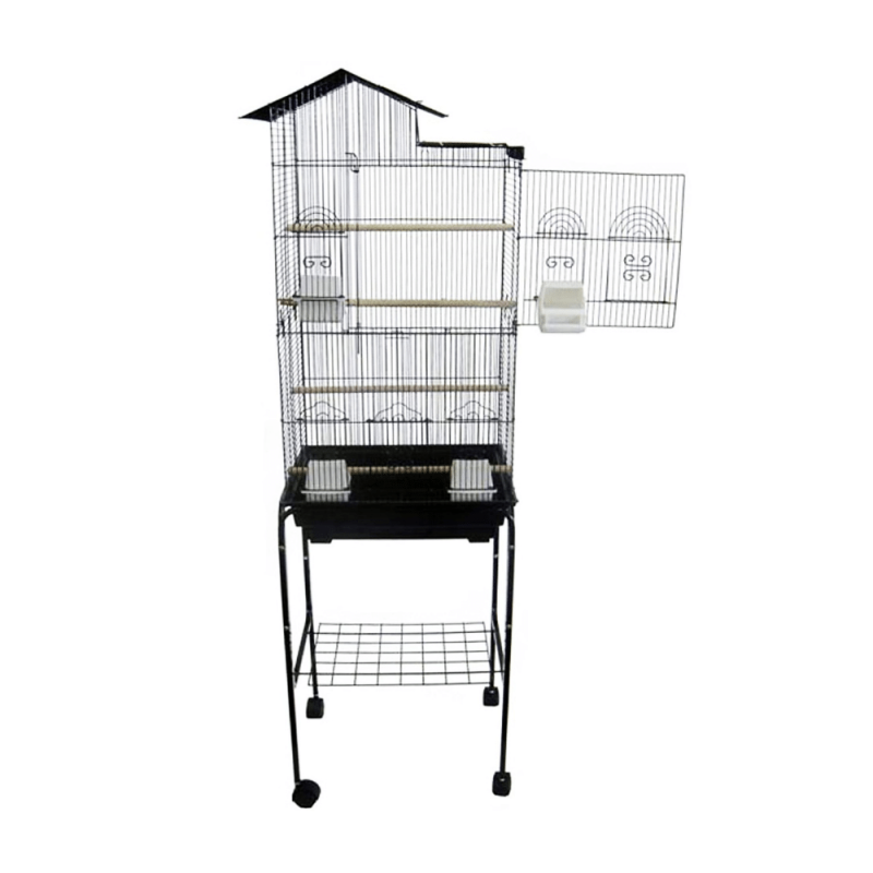 YML Bar Spacing Tall Villa Top Black Bird Cage With Stand