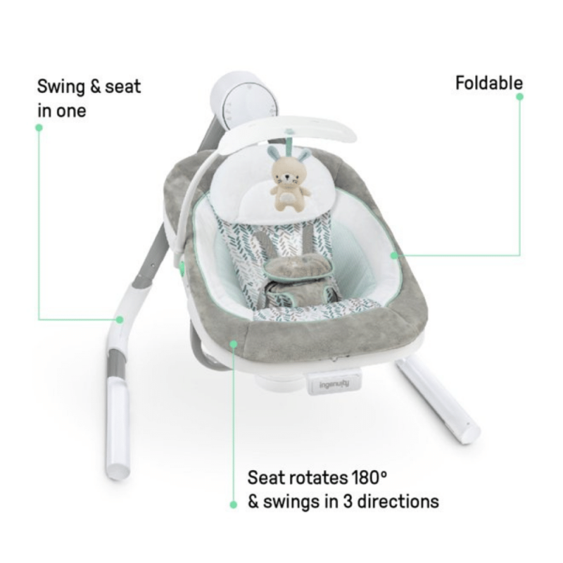 Ingenuity AnyWay Sway USB PowerAdapt Dual-Direction Portable Baby Swing, Spruce