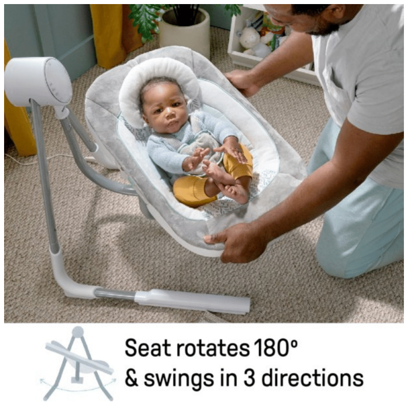 Ingenuity AnyWay Sway USB PowerAdapt Dual-Direction Portable Baby Swing, Spruce