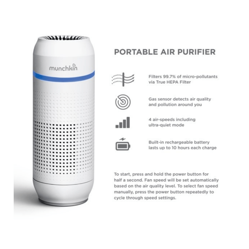 Munchkin Portable Air Purifier, 4-Stage True HEPA Filtration System, Purifier + 1 Refill