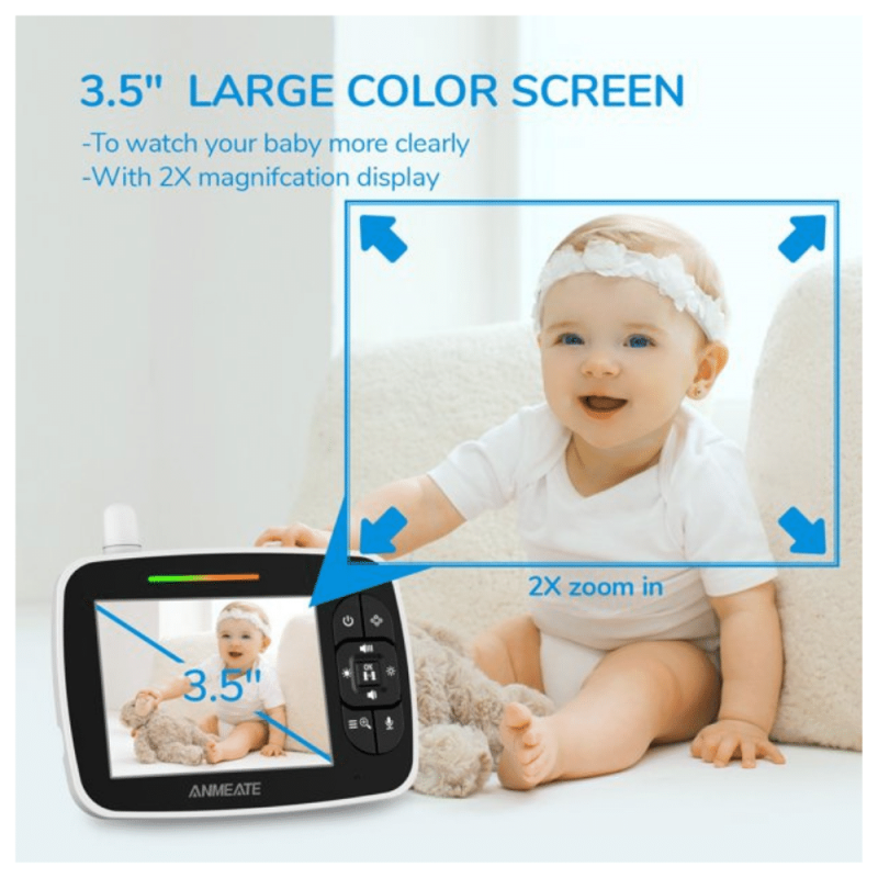 Anmeate 3.5” Large Display Video Baby Monitor With Remote Pan-Tilt-Zoom Camera