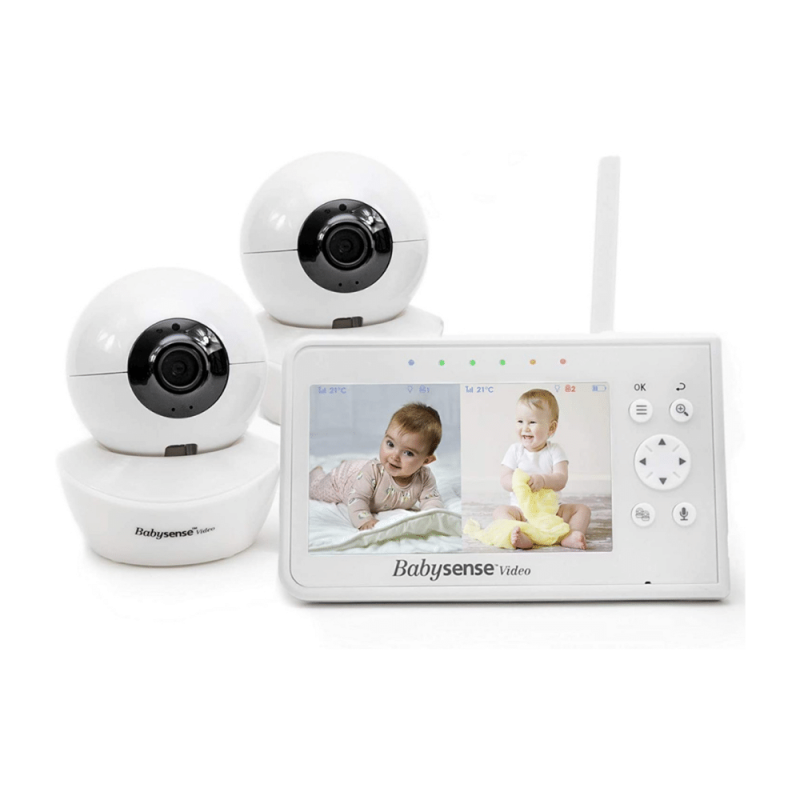 Babysense Split Screen Video Baby Monitor, 4.3" Display with 2 PTZ Cameras, Two-Way Talk
