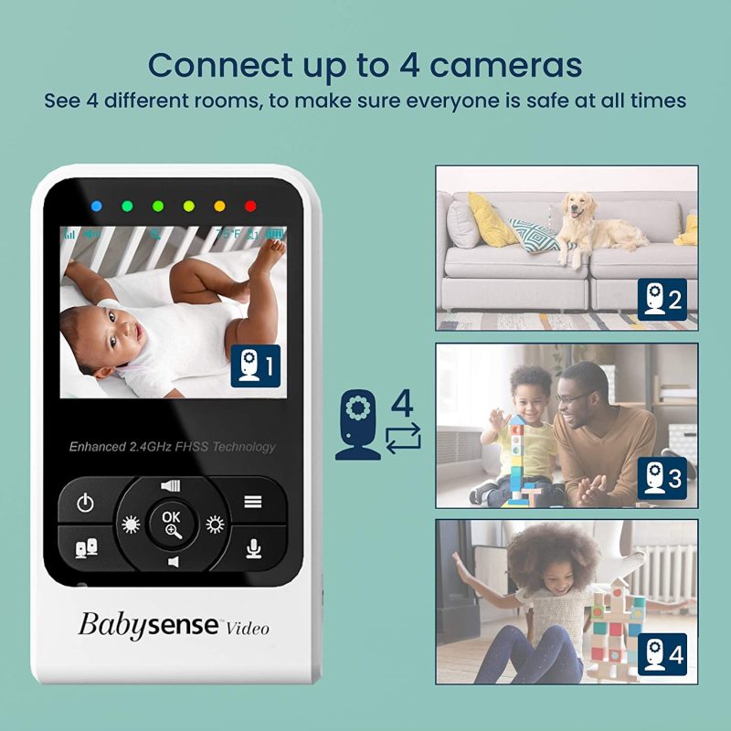 Babysense Video Baby Monitor with Two Cameras, Night Vision & Light, Two Way Talk