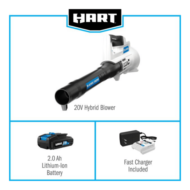 Hart 20-Volt Cordless Hybrid Blower Kit (1) 2.0Ah Lithium-Ion Battery