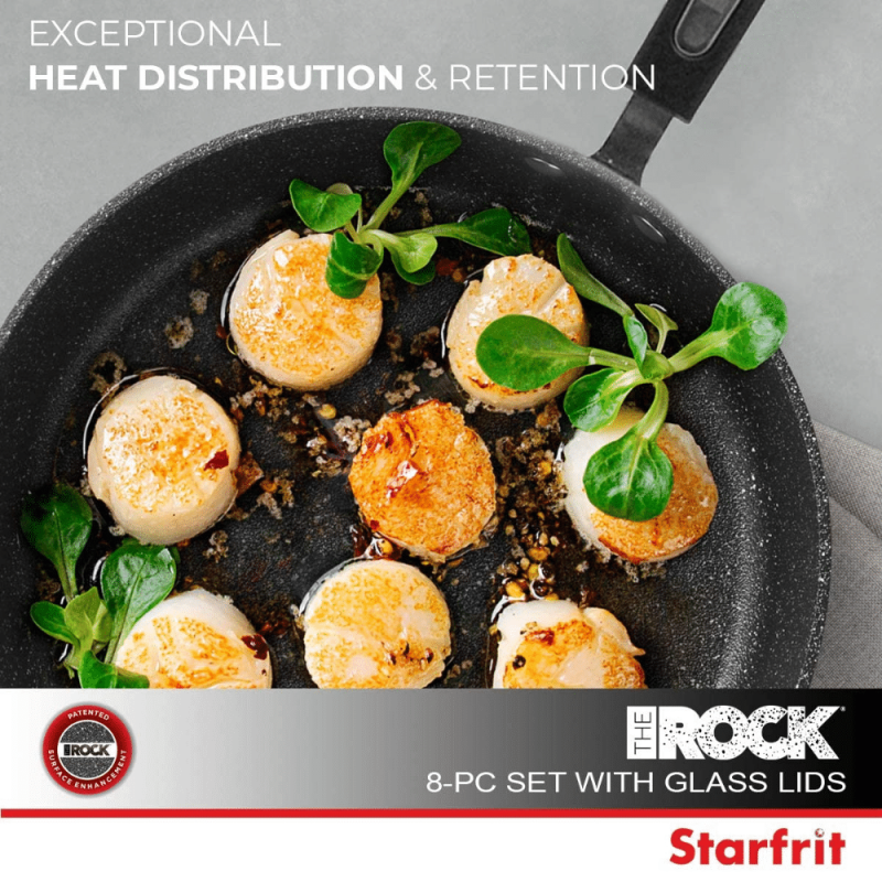 Starfrit The Rock 8 Piece Cookware Set with Bakelite Handles, Black