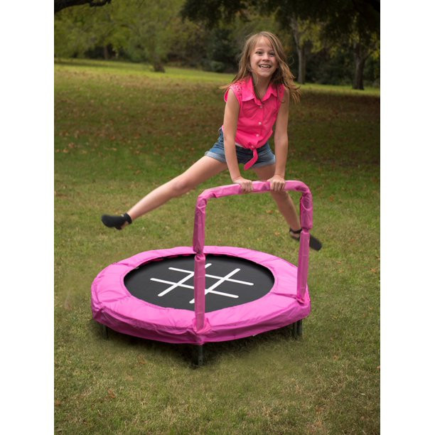 Jumpking Trampoline 4-Foot Bouncer For Kids, Pink Tic-Tac-Toe, Pink/Chalk