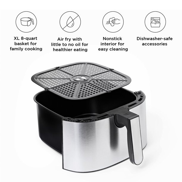 Chefman TurboFry Stainless Steel Air Fryer, Dishwasher-Safe Basket, 8 Quart