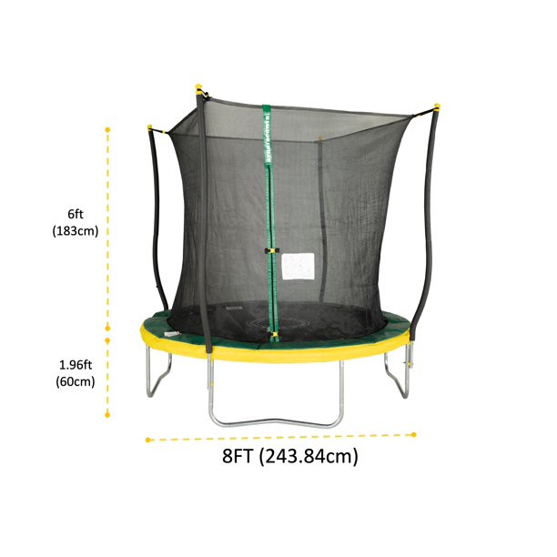 Bounce Pro 8' Trampoline, Flash Light Zone, Classic Safety Enclosure, Green/Yellow
