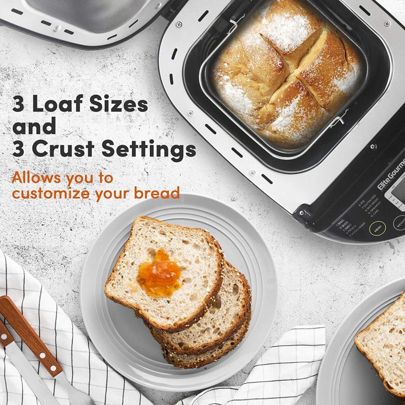 Elite Gourmet EBM8103B Maxi-Matic 2LBS Programmable Bread Maker Machine, 3 Loaf Sizes