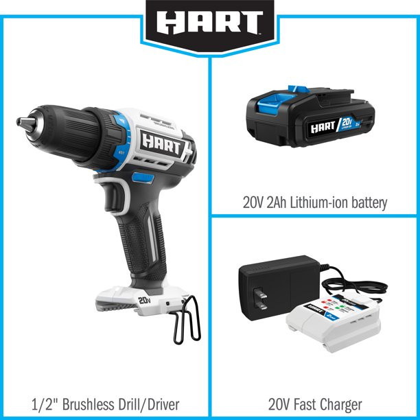 Hart 20-Volt Cordless Brushless 1/2-inch Drill/Driver Kit