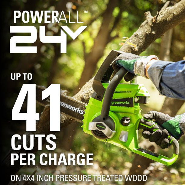 Greenworks 24V 10-inch Cordless Chainsaw With 2.0 Ah Battery And Charger