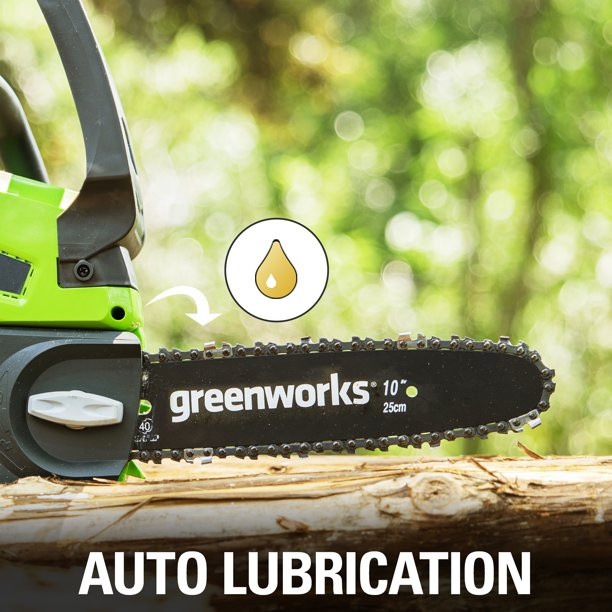 Greenworks 24V 10-inch Cordless Chainsaw With 2.0 Ah Battery And Charger