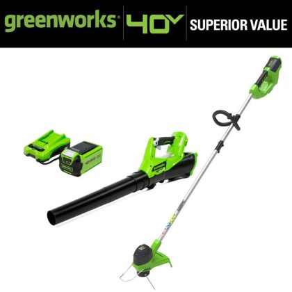 Greenworks 40V String Trimmer/Leaf Blower Combo W/2.0 Ah Battery (1301202)