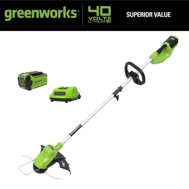 Greenworks 40V 15 In. String Trimmer With 2.5 Ah Battery And Quick Charger