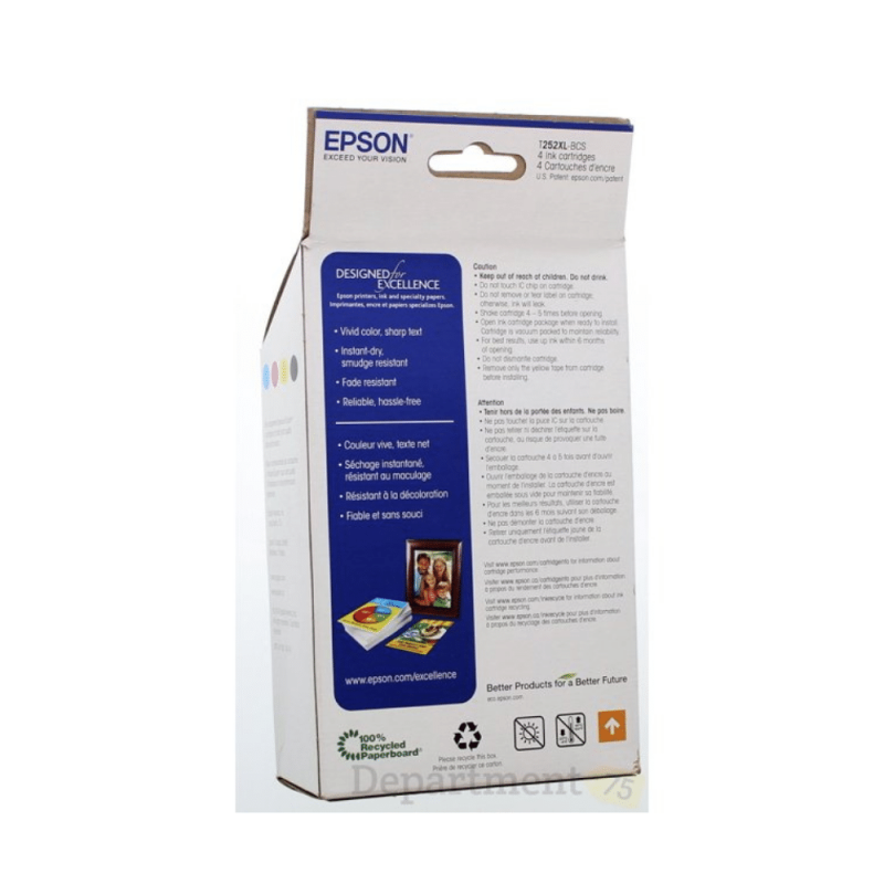 Epson T252XL-BCS Combo Pack, Black High Capacity and C/M/Y Standard Capacity Cartridges