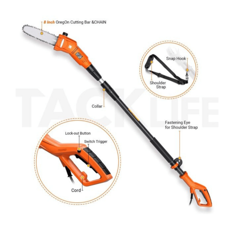 Tacklife Electric Pole Saw, 6-Amp 5.58-7.54 Ft Telescoping Electric Pole Saw
