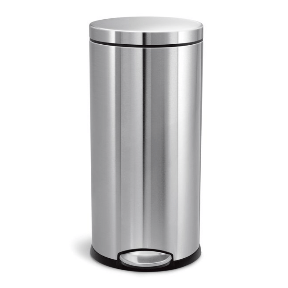 Simplehuman 30 Liters/ 8 Gallons Round Step Trash Can, Brushed Stainless Steel