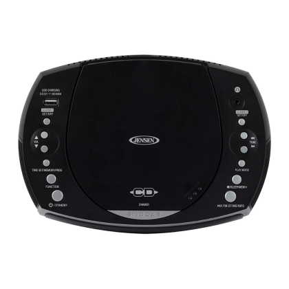 Jensen JCR-322 New Modern Home CD Tabletop Stereo, Clock Digital, AM/FM Radio, Black
