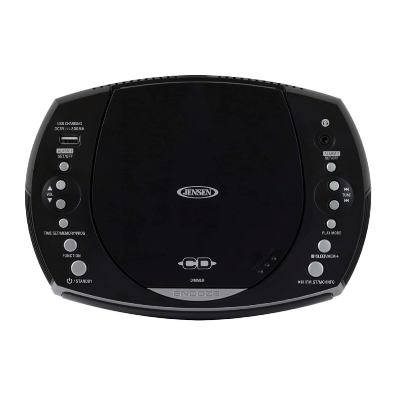 Jensen JCR-322 New Modern Home CD Tabletop Stereo, Clock Digital, AM/FM Radio, Black