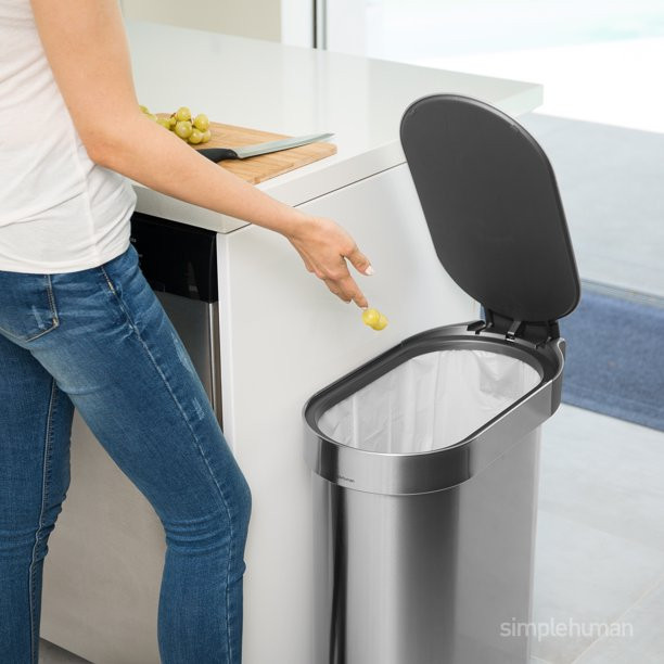 Simplehuman 45 Liters/12 Gallons Slim Hands-Free Kitchen Step Trash Can with Liner Rim, Brushed Stainless Steel